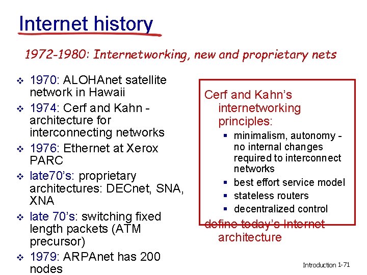 Internet history 1972 -1980: Internetworking, new and proprietary nets v v v 1970: ALOHAnet