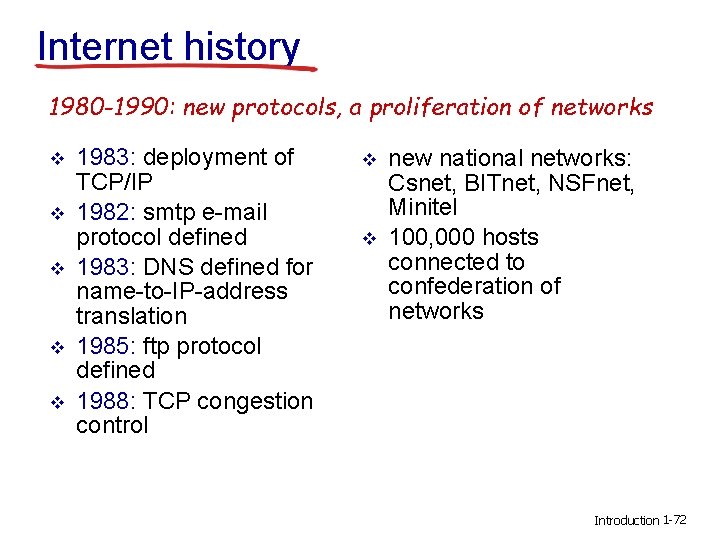 Internet history 1980 -1990: new protocols, a proliferation of networks v v v 1983: