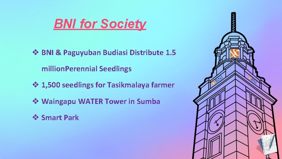 BNI for Society v BNI & Paguyuban Budiasi Distribute 1. 5 million. Perennial Seedlings