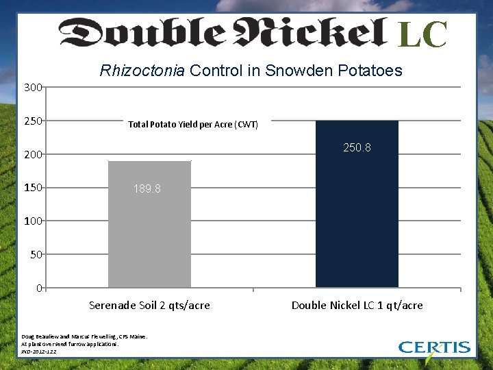 LC 300 250 Rhizoctonia Control in Snowden Potatoes Total Potato Yield per Acre (CWT)