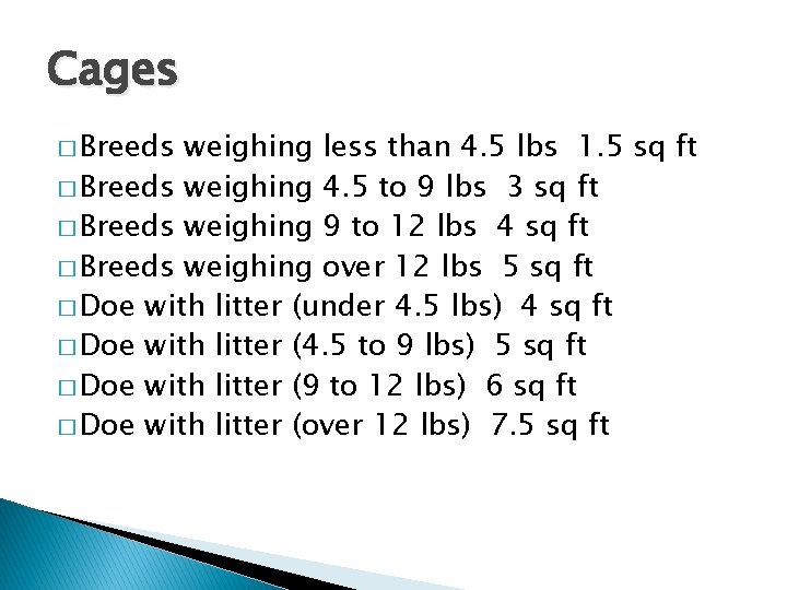 Cages � Breeds weighing less than 4. 5 lbs 1. 5 sq ft �