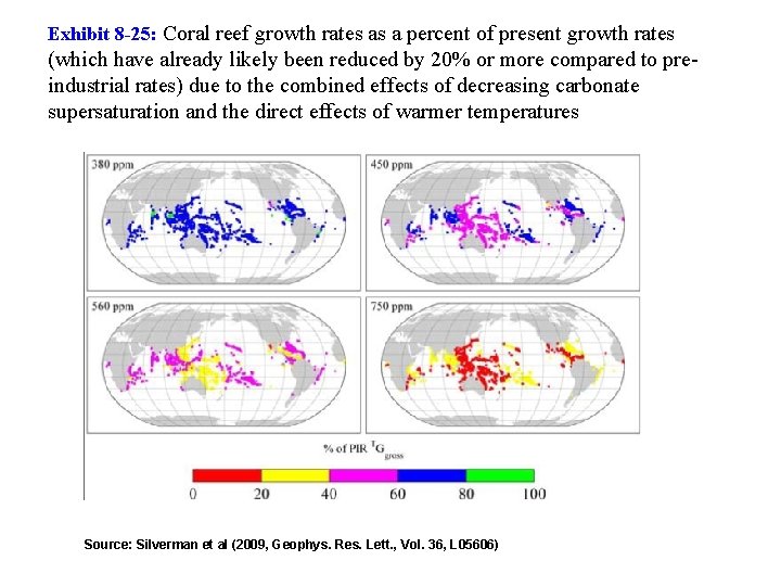 Exhibit 8 -25: Coral reef growth rates as a percent of present growth rates