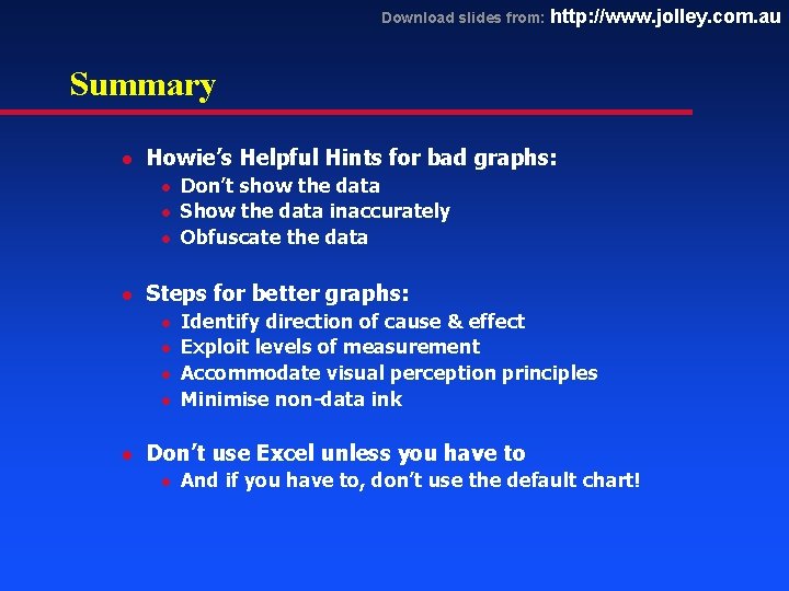 Download slides from: http: //www. jolley. com. au Summary l Howie’s Helpful Hints for