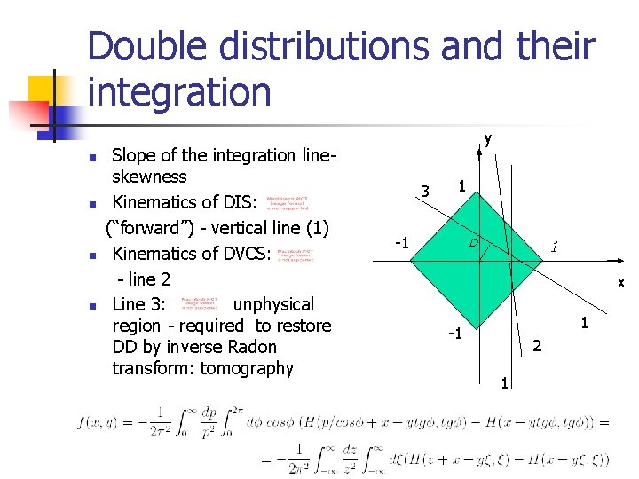 Double distributions and their integration n n Slope of the integration lineskewness Kinematics of