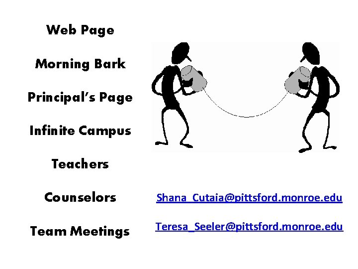 Web Page Morning Bark Principal’s Page Infinite Campus Teachers Counselors Shana_Cutaia@pittsford. monroe. edu Team