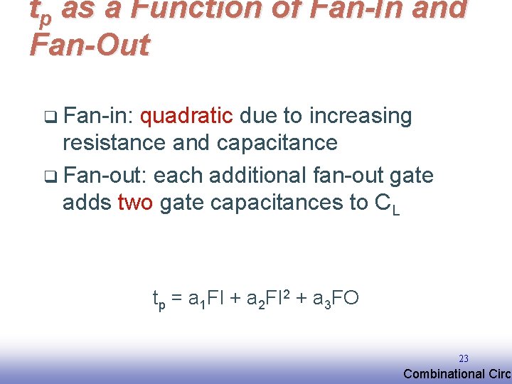 tp as a Function of Fan-In and Fan-Out q Fan-in: quadratic due to increasing tp as a Function of Fan-In and Fan-Out q Fan-in: quadratic due to increasing