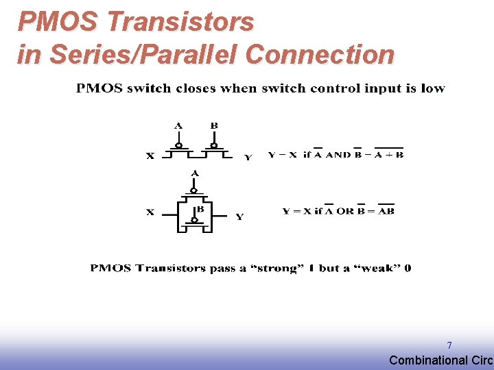 PMOS Transistors in Series/Parallel Connection 7 EE 141 Combinational Circu PMOS Transistors in Series/Parallel Connection 7 EE 141 Combinational Circu