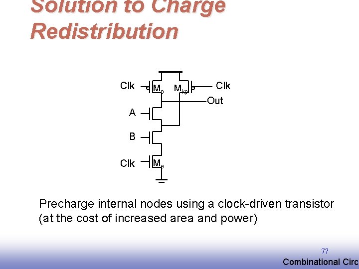Solution to Charge Redistribution Clk Mp Mkp Clk Out A B Clk Me Precharge Solution to Charge Redistribution Clk Mp Mkp Clk Out A B Clk Me Precharge