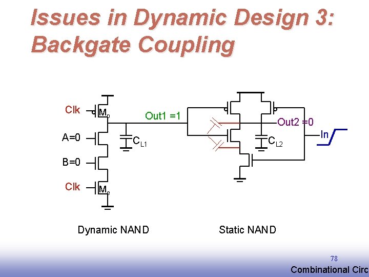 Issues in Dynamic Design 3: Backgate Coupling Clk Mp A=0 Out 1 =1 CL Issues in Dynamic Design 3: Backgate Coupling Clk Mp A=0 Out 1 =1 CL