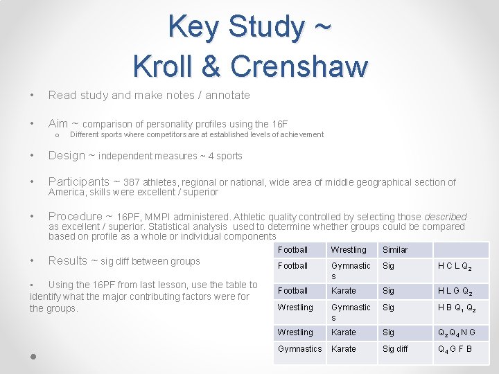 Key Study ~ Kroll & Crenshaw • Read study and make notes / annotate