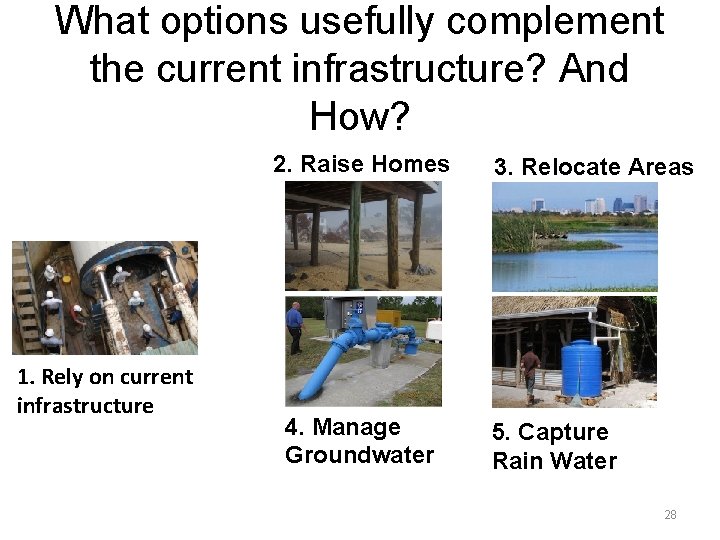 What options usefully complement the current infrastructure? And How? 2. Raise Homes 1. Rely