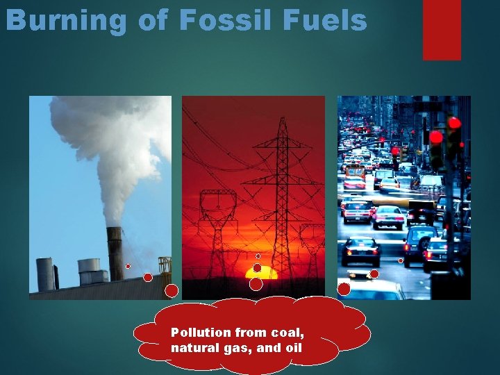 Burning of Fossil Fuels Pollution from coal, natural gas, and oil 