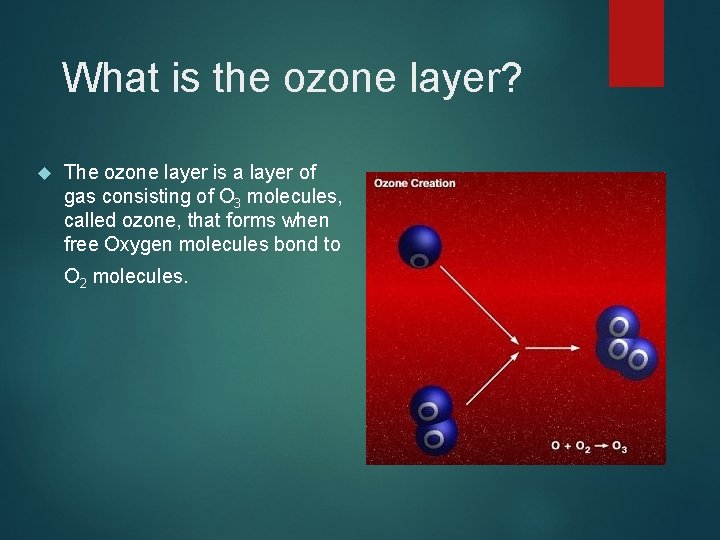 What is the ozone layer? The ozone layer is a layer of gas consisting