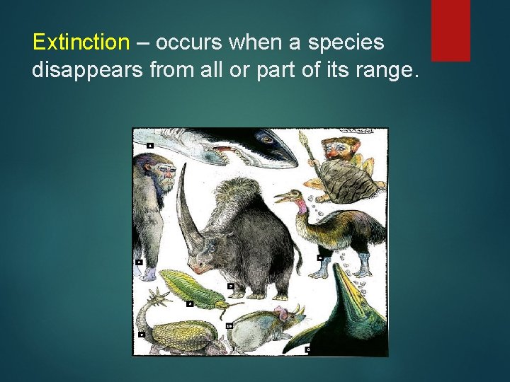 Extinction – occurs when a species disappears from all or part of its range.