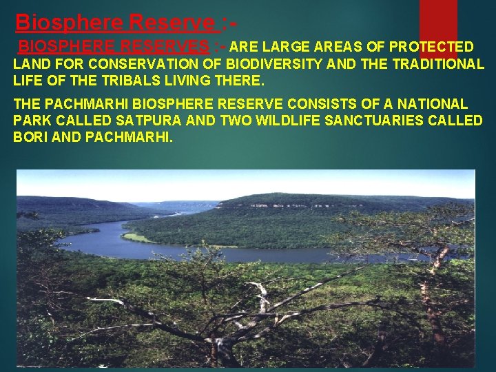 Biosphere Reserve : BIOSPHERE RESERVES : - ARE LARGE AREAS OF PROTECTED LAND FOR