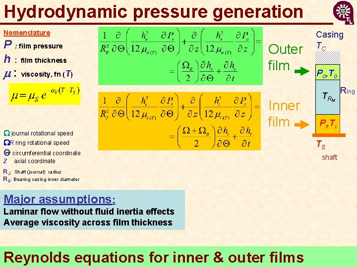 Hydrodynamic pressure generation Nomenclature P : film pressure h : film thickness m :