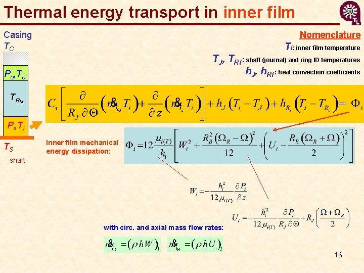 Thermal energy transport in inner film Nomenclature Casing TC Ti: inner film temperature TJ,