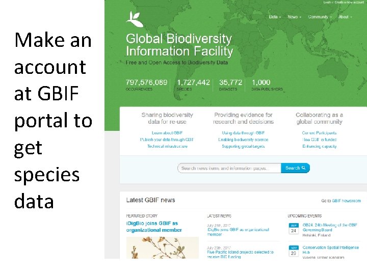 Make an account at GBIF portal to get species data 