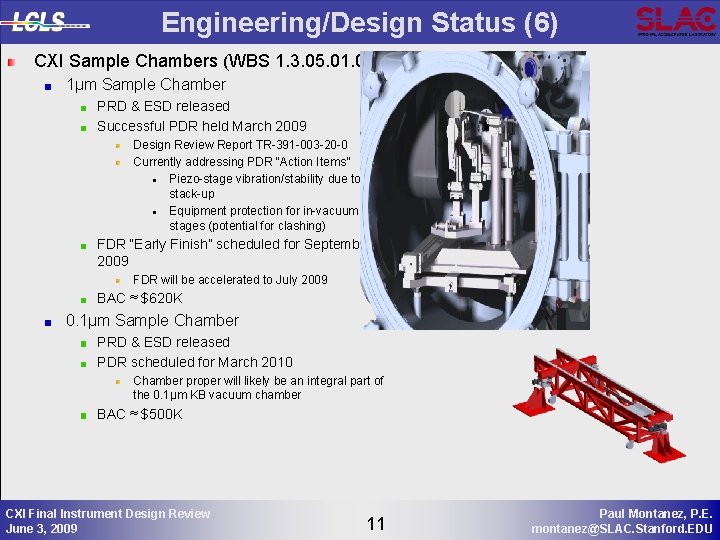 Engineering/Design Status (6) CXI Sample Chambers (WBS 1. 3. 05. 01) 1µm Sample Chamber