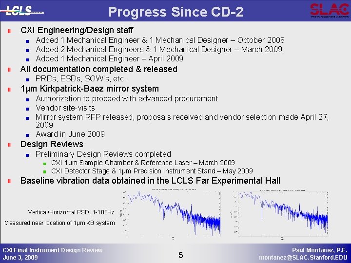 Progress Since CD-2 CXI Engineering/Design staff Added 1 Mechanical Engineer & 1 Mechanical Designer