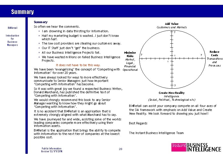 Summary BI 4 Retail Introduction for Business Managers Summary Add Value So often we Summary BI 4 Retail Introduction for Business Managers Summary Add Value So often we