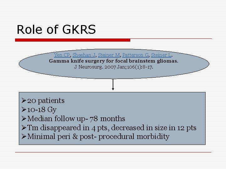 Role of GKRS Yen CP, Sheehan J, Steiner M, Patterson G, Steiner L. Gamma