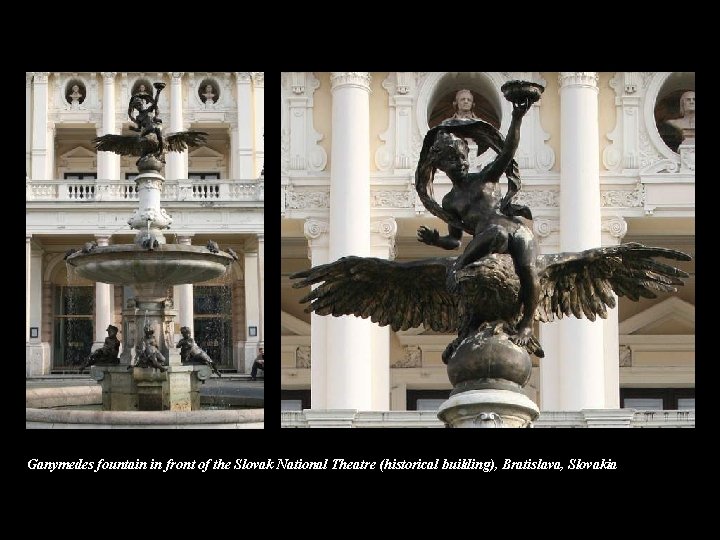 Ganymedes fountain in front of the Slovak National Theatre (historical building), Bratislava, Slovakia 