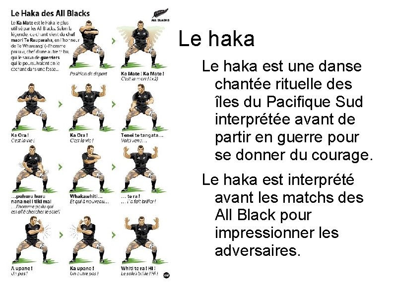 Le haka est une danse chantée rituelle des îles du Pacifique Sud interprétée avant