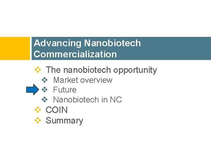 Advancing Nanobiotech Commercialization v The nanobiotech opportunity v Market overview v Future v Nanobiotech