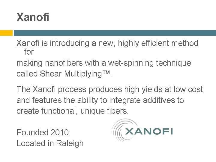 Xanofi is introducing a new, highly efficient method for making nanofibers with a wet-spinning