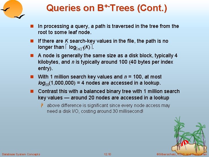 Queries on B+-Trees (Cont. ) n In processing a query, a path is traversed