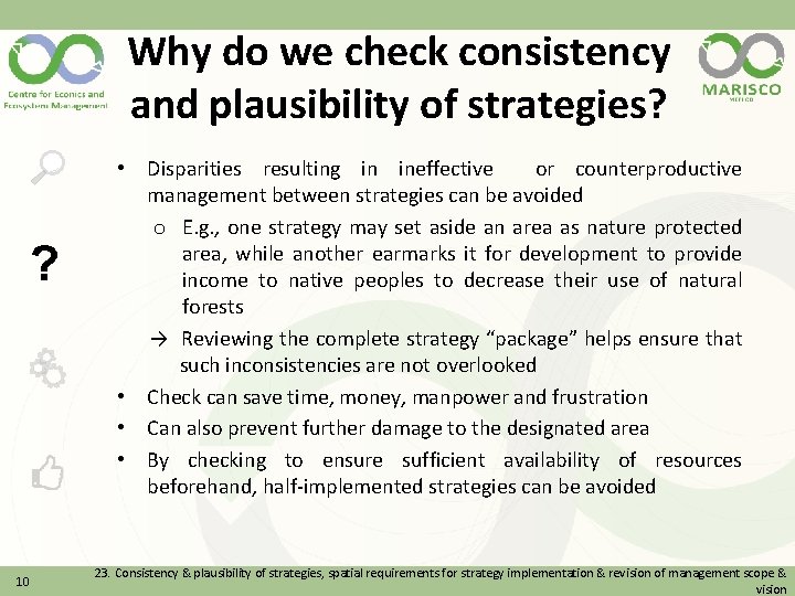 Why do we check consistency and plausibility of strategies? ? 10 • Disparities resulting