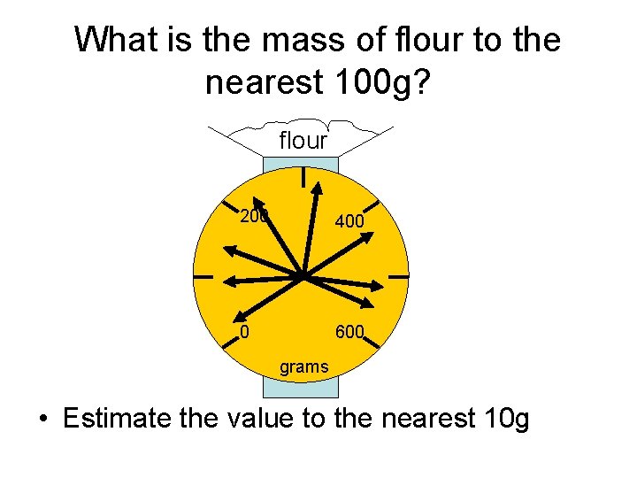What is the mass of flour to the nearest 100 g? flour 200 400