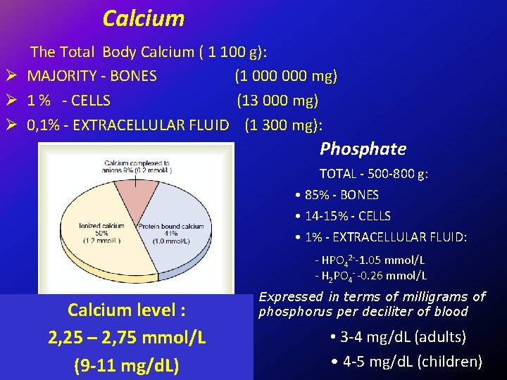 Calcium The Total Body Calcium ( 1 100 g): Ø MAJORITY - BONES (1