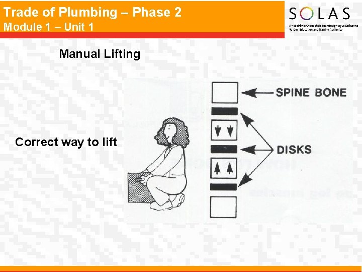 Trade of Plumbing – Phase 2 Module 1 – Unit 1 Manual Lifting Correct