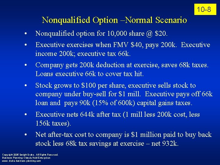10 -8 Nonqualified Option –Normal Scenario • Nonqualified option for 10, 000 share @