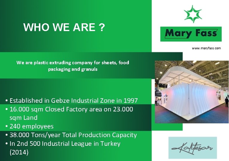 WHO WE ARE ? www. maryfass. com We are plastic extruding company for sheets,