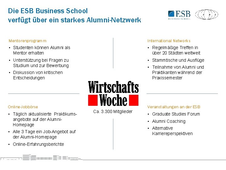 Die ESB Business School verfügt über ein starkes Alumni-Netzwerk Mentorenprogramm International Networks • Studenten