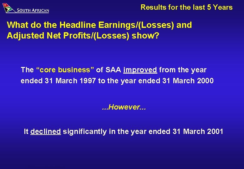 Results for the last 5 Years What do the Headline Earnings/(Losses) and Adjusted Net