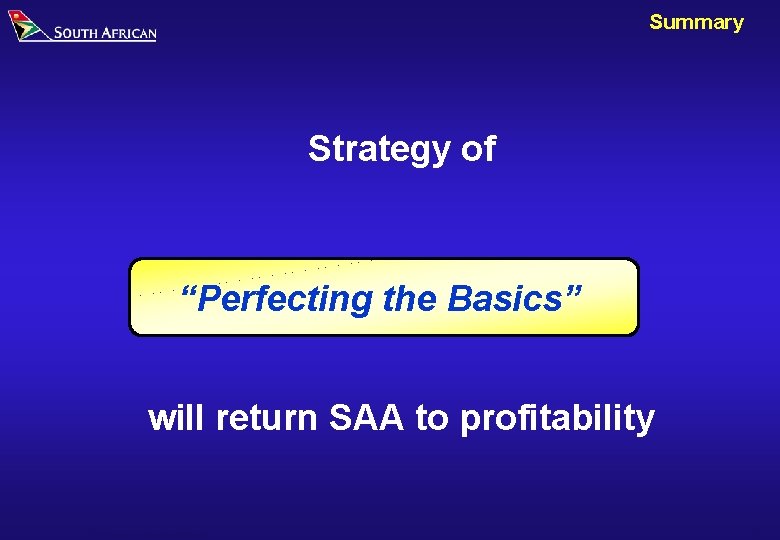 Summary Strategy of “Perfecting the Basics” will return SAA to profitability SAA Results and