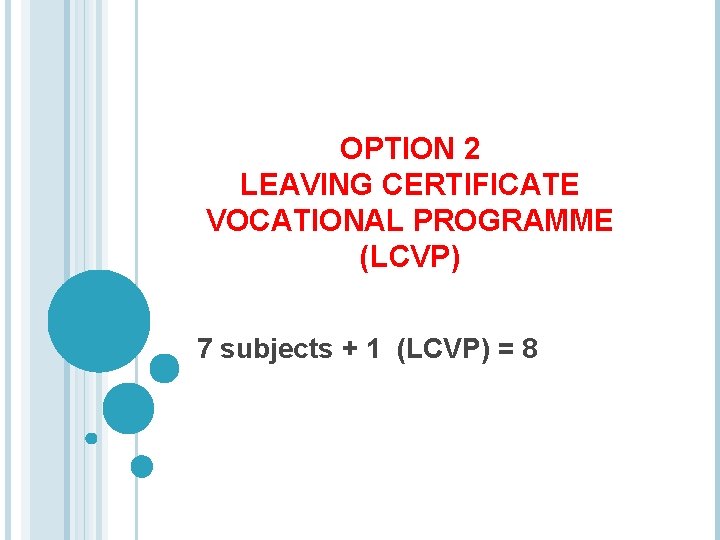 OPTION 2 LEAVING CERTIFICATE VOCATIONAL PROGRAMME (LCVP) 7 subjects + 1 (LCVP) = 8