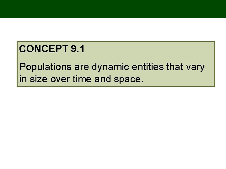 CONCEPT 9. 1 Populations are dynamic entities that vary in size over time and