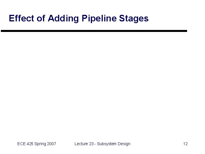 Effect of Adding Pipeline Stages ECE 425 Spring 2007 Lecture 23 - Subsystem Design Effect of Adding Pipeline Stages ECE 425 Spring 2007 Lecture 23 - Subsystem Design
