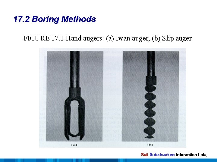 17. 2 Boring Methods FIGURE 17. 1 Hand augers: (a) Iwan auger; (b) Slip