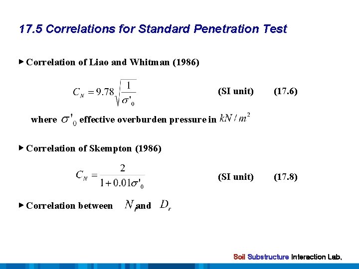 17. 5 Correlations for Standard Penetration Test ▶ Correlation of Liao and Whitman (1986)