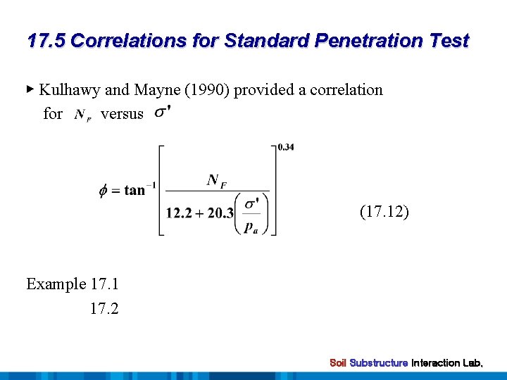 17. 5 Correlations for Standard Penetration Test ▶ Kulhawy and Mayne (1990) provided a