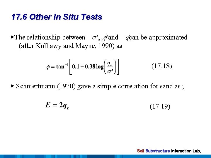 17. 6 Other In Situ Tests ▶The relationship between and can be approximated (after