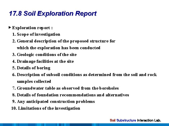17. 8 Soil Exploration Report ▶ Exploration report : 1. Scope of investigation 2.