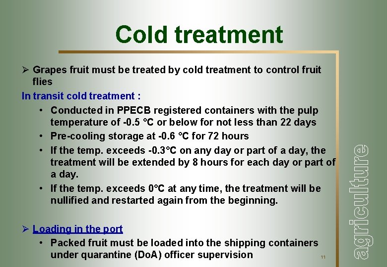 Cold treatment Ø Grapes fruit must be treated by cold treatment to control fruit