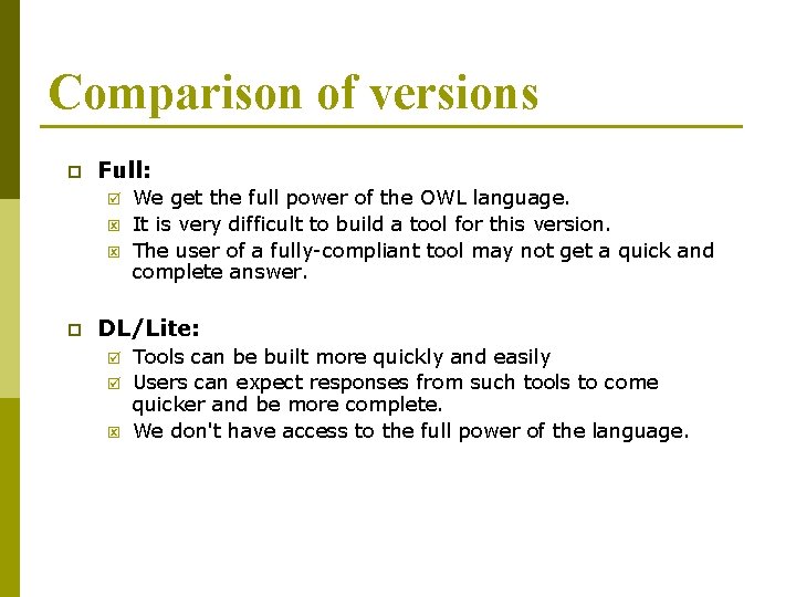 Comparison of versions p Full: þ ý ý p We get the full power